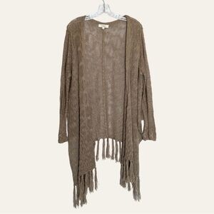 Umgee Brown Boho Loose Knit Fringe Waterfall Oversized Cardigan Size L